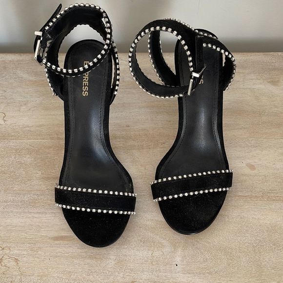 Express Shoes - Express Black Velvet and Rhinestone Heels. Size 7